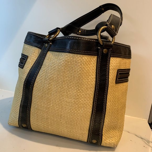 Coach raffia & leather tote bag - Picture 3 of 8